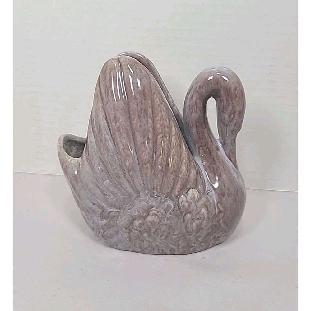 Gonder Pottery Brown Drip Glaze Swan Planter Model E-44 Made USA MCM Vibes